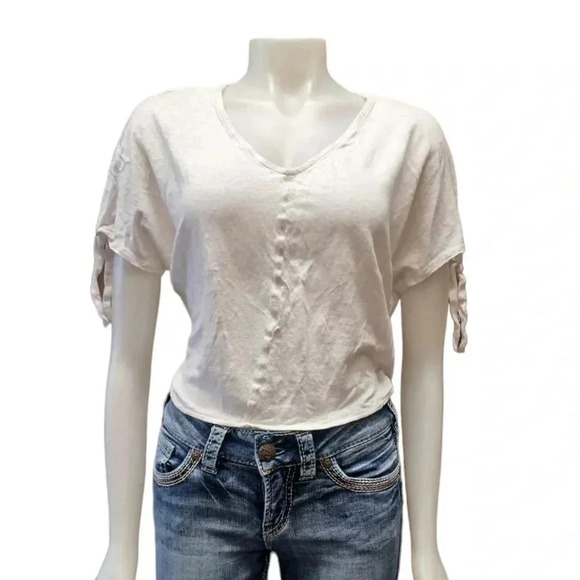 H&M  100% Linen White T Shirt Size Small - Picture 1 of 9
